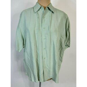 Cubavera Mens Green Short Sleeve Pintuck Button-Up Shirt Size L Large